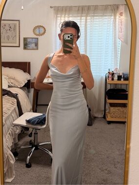 Elegant Light blue Satin Slip Dress